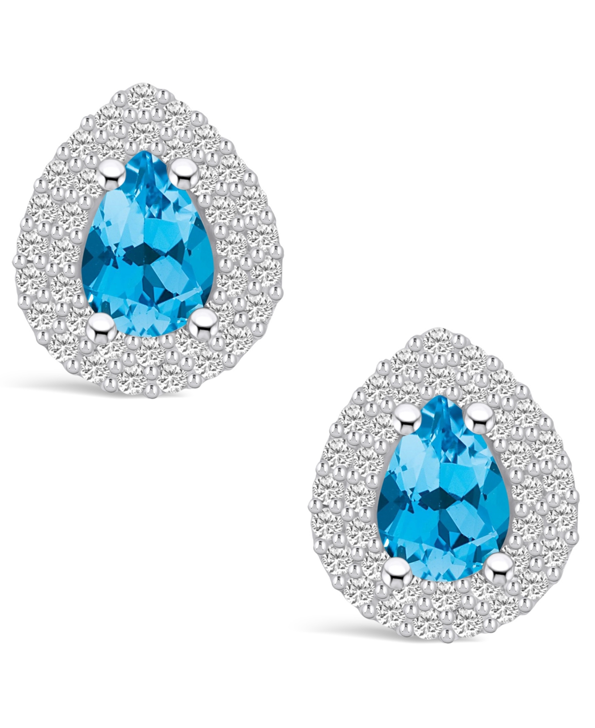 Macy's Topaz (1-3/4 ct. t.w.) and Diamond (5/8 ct. t.w.) Halo Stud Earrings in 14K White Gold
