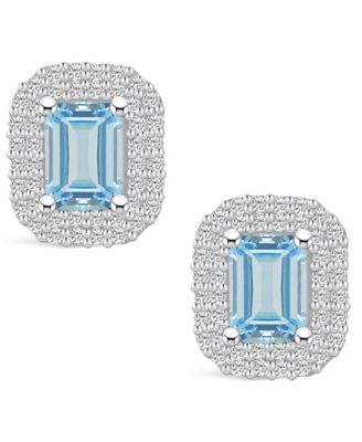 Macy's Aquamarine (1-3/4 Ct. T.w.) And Diamond (3/4 Ct. T.w.) Halo Stud ...