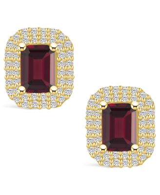 Garnet (2-1/2 ct. t.w.) and Diamond (3/4 ct. t.w.) Halo Stud Earrings in 14K Yellow Gold