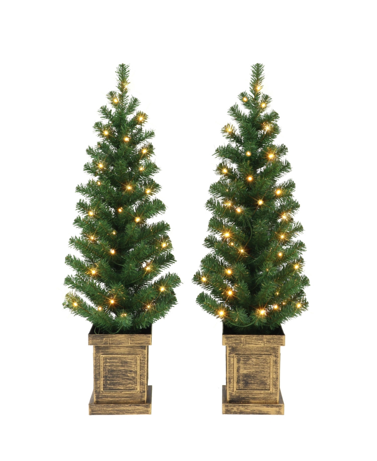 Puleo 3.5' B/o Potted Pre-lit Trees With 35 Warm White Led Lights, Plastic Pot And 90 Tips, Set Of 2 In Green