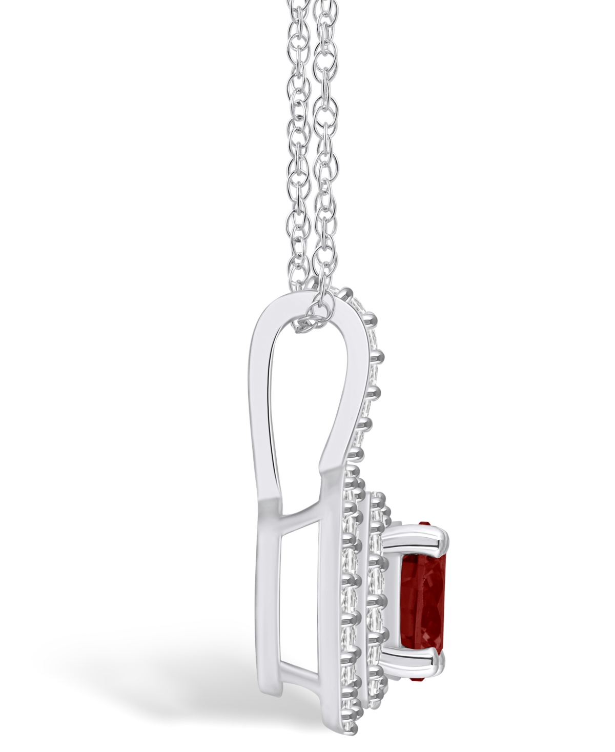 Macy's(1-5/8 Ct. T.w.) and Diamond (3/8 Ct. T.w.) Halo Pendant Necklace in 14K White Gold - Garnet