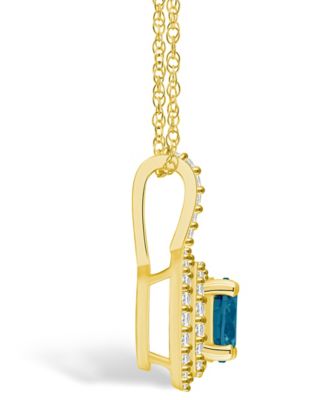 London Blue Topaz (1-5/8 Ct. T.W.) and Diamond (3/8 Ct. T.W.) Halo Pendant Necklace in 14K Yellow Gold