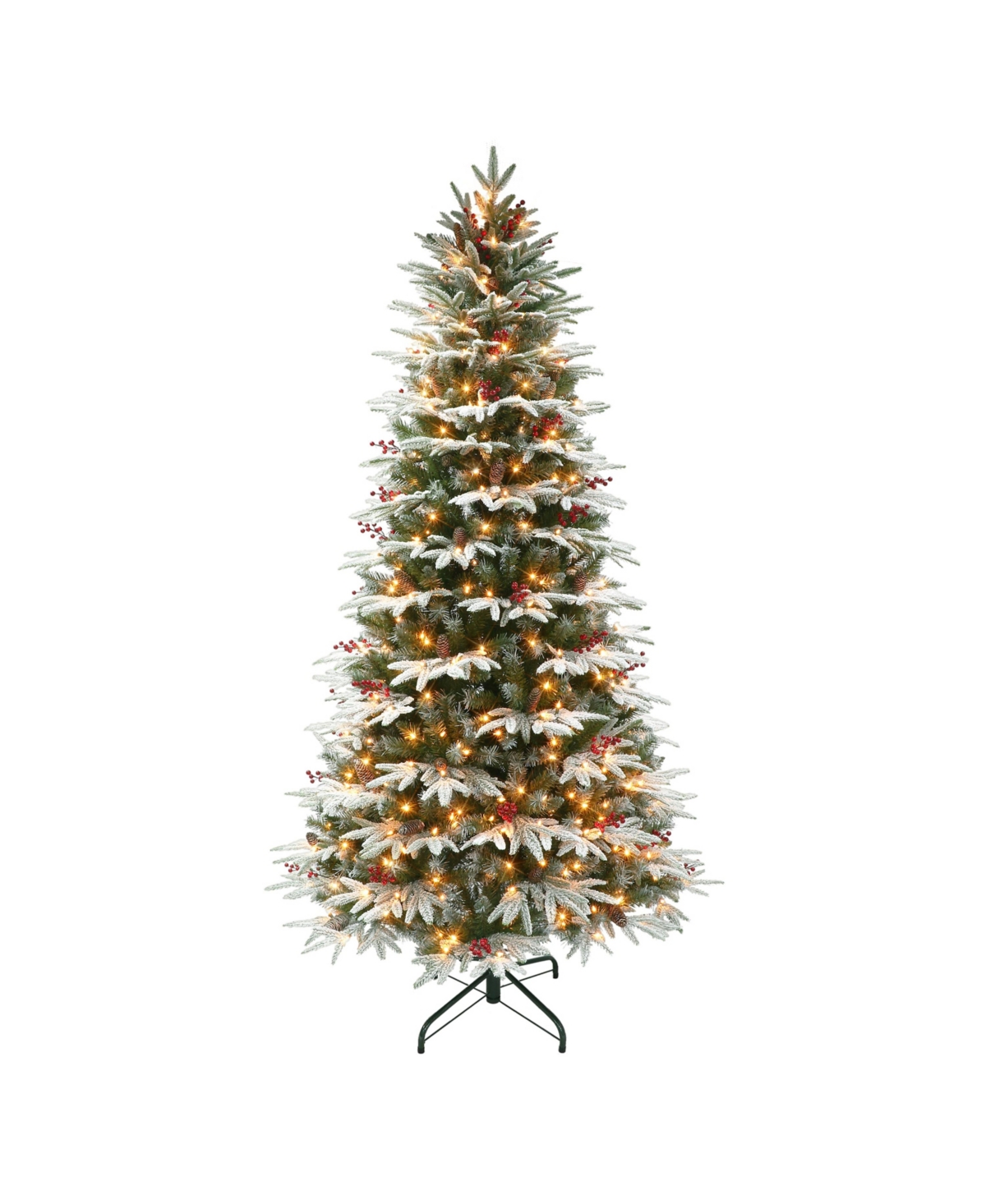 Puleo 9' Pre-lit Slim Flocked Halifax Fir Tree With 700 Underwriters Laboratories Clear Incandescent Light In Green