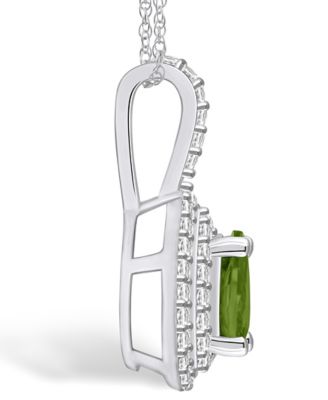 Peridot (1 Ct. T.W.) and Diamond (3/8 Ct. T.W.) Halo Pendant Necklace in 14K White Gold