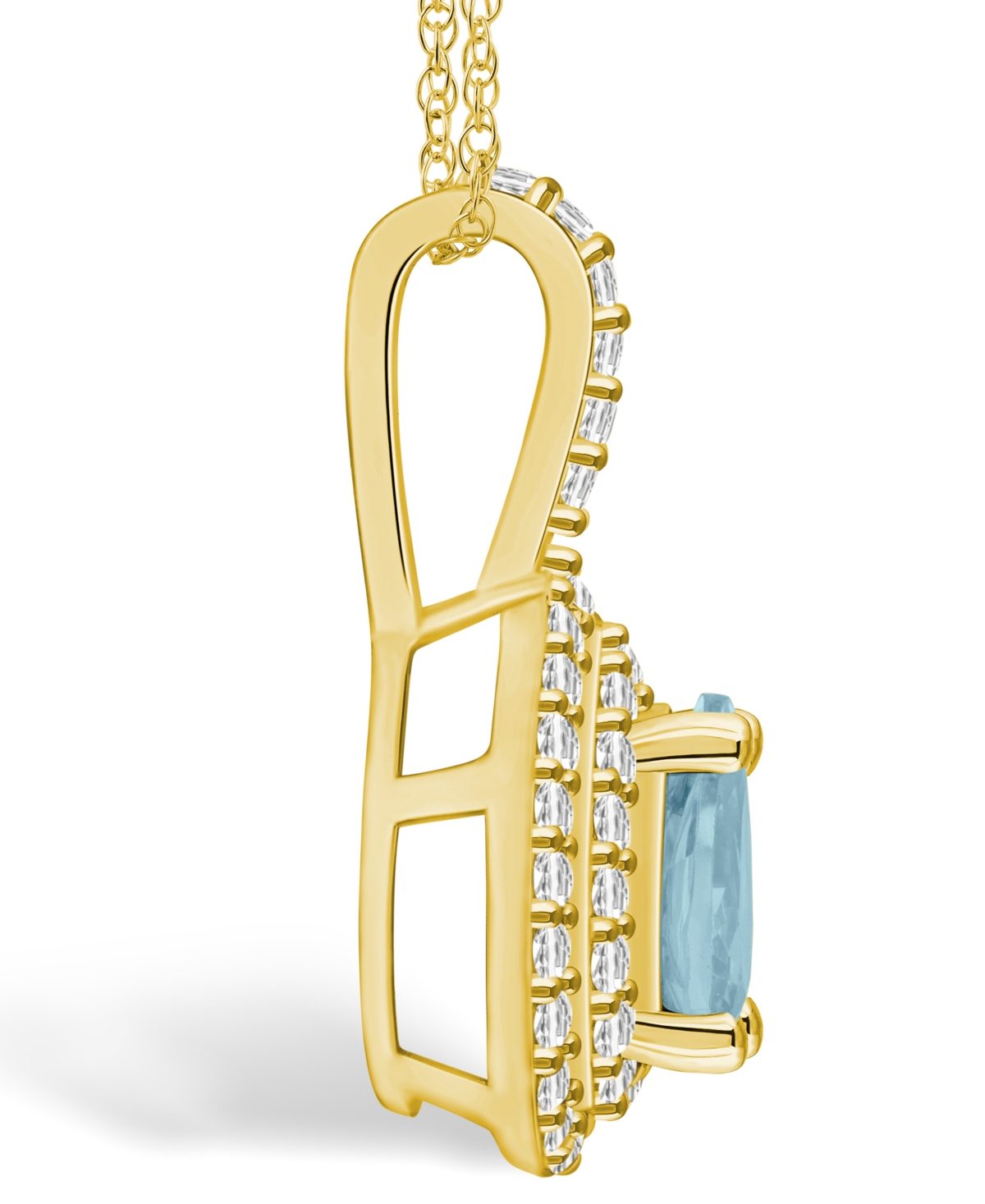 Macy's(3/4 Ct. T.w.) and Diamond (3/8 Ct. T.w.) Halo Pendant Necklace in 14K Yellow Gold - Aquamarine