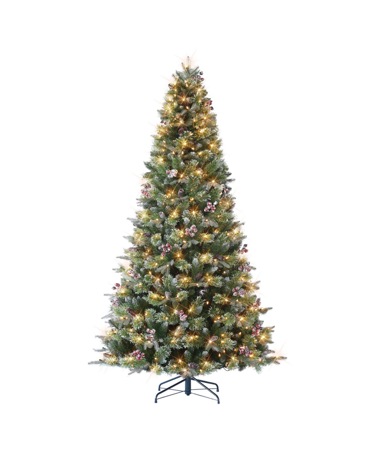 Puleo 7.5' Pre-lit Frosted Berry Spruce Tree With 500 Warm White Led Lights, 1586 Tips In Green