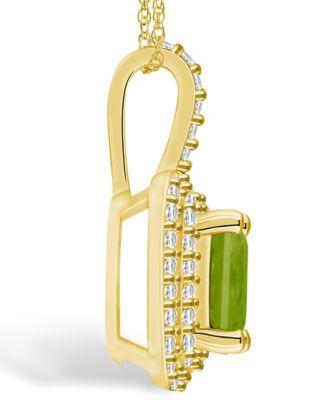 Peridot (1-3/4 Ct. T.W.) and Diamond (1/2 Ct. T.W.) Halo Pendant Necklace in 14K Yellow Gold