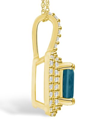 London Blue Topaz (2 Ct. T.W.) and Diamond (1/2 Ct. T.W.) Halo Pendant Necklace in 14K Yellow Gold