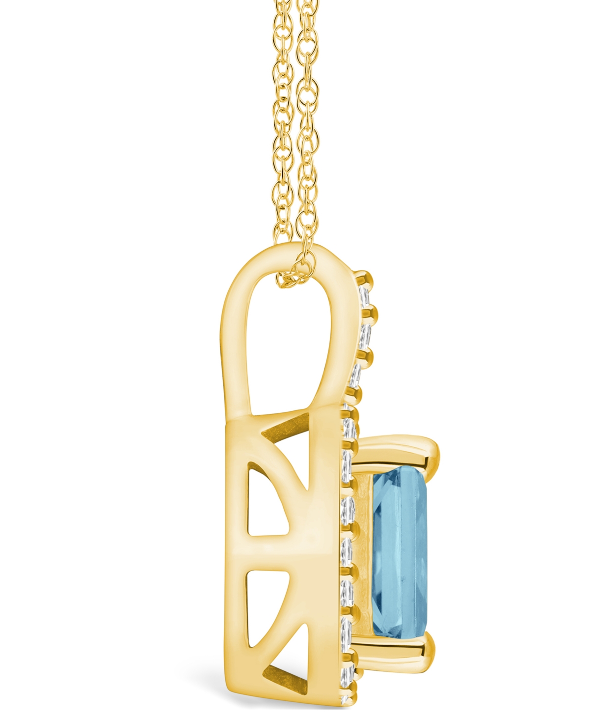 Macy's(1-3/8 Ct. T.w.) and Diamond (1/4 Ct. T.w.) Halo Pendant Necklace in 14K Yellow Gold - Aquamarine