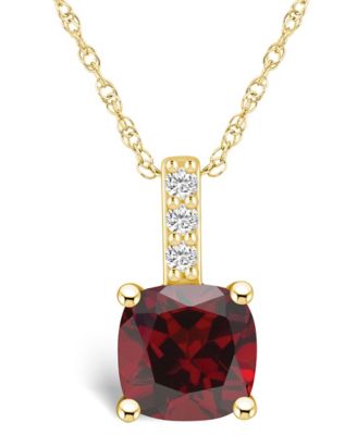 Garnet 2 3 4 Ct. T.W. and Diamond Accent Pendant Necklace in 14K Yellow Gold