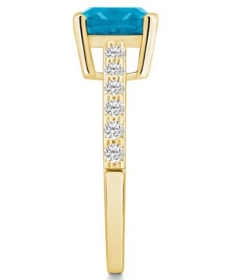 Blue Topaz (2-3/4 Ct. T.W.) and Diamond (1/3 Ct. T.W.) Ring in 14K Yellow Gold