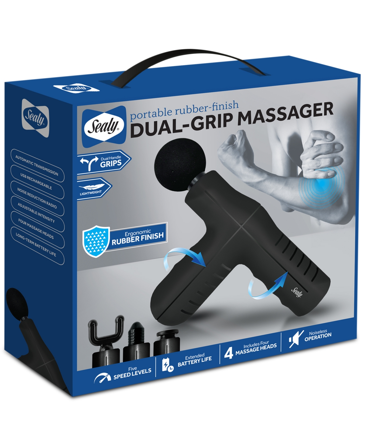 Shop Sealy Cordless 6-speed Rubberized Dual-grip Massage Gun In Black