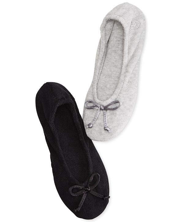 Isotoner Signature Terry Ballet Flat Slippers with Satin Bow & Reviews ...