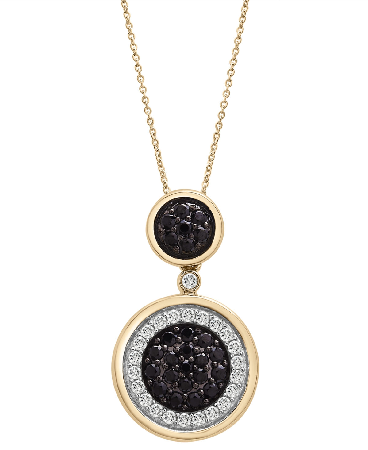 Black Diamond (1/2 ct. t.w.) & White Diamond (1/4 ct. t.w.) Double Circle Pendant Necklace in 14k Gold, 16" + 4" extender, Created for
