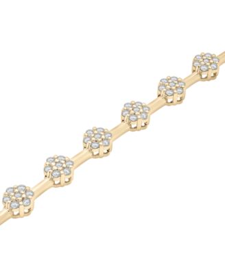 Diamond Flower Cluster Link Bracelet (2 ct. t.w.) in 14k Gold, Created for Macy's