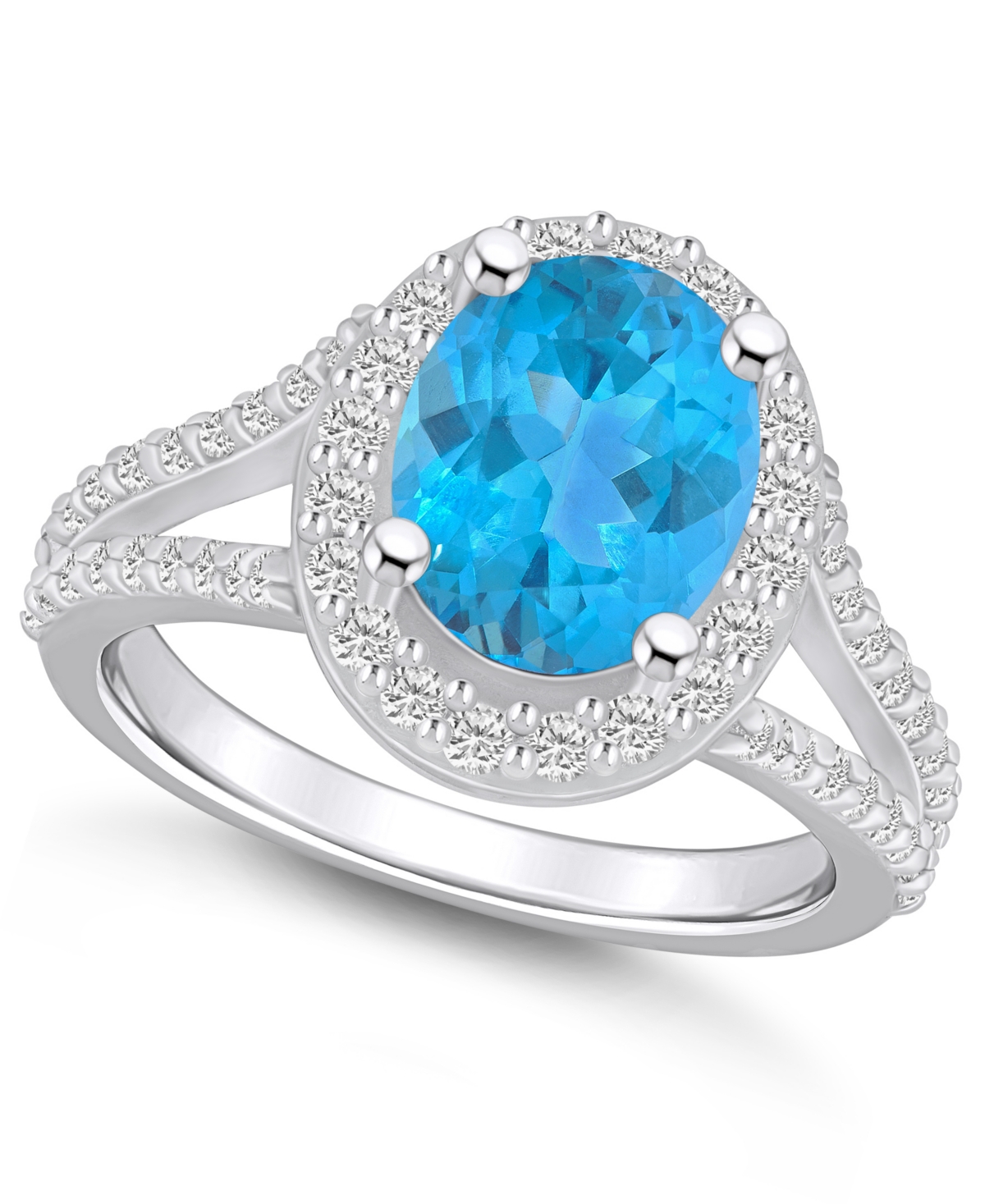 Macy's Blue Topaz (3-5/8 Ct. T.w.) And Diamond (3/4 Ct. T.w.) Halo Ring In 14k White Gold In Blue