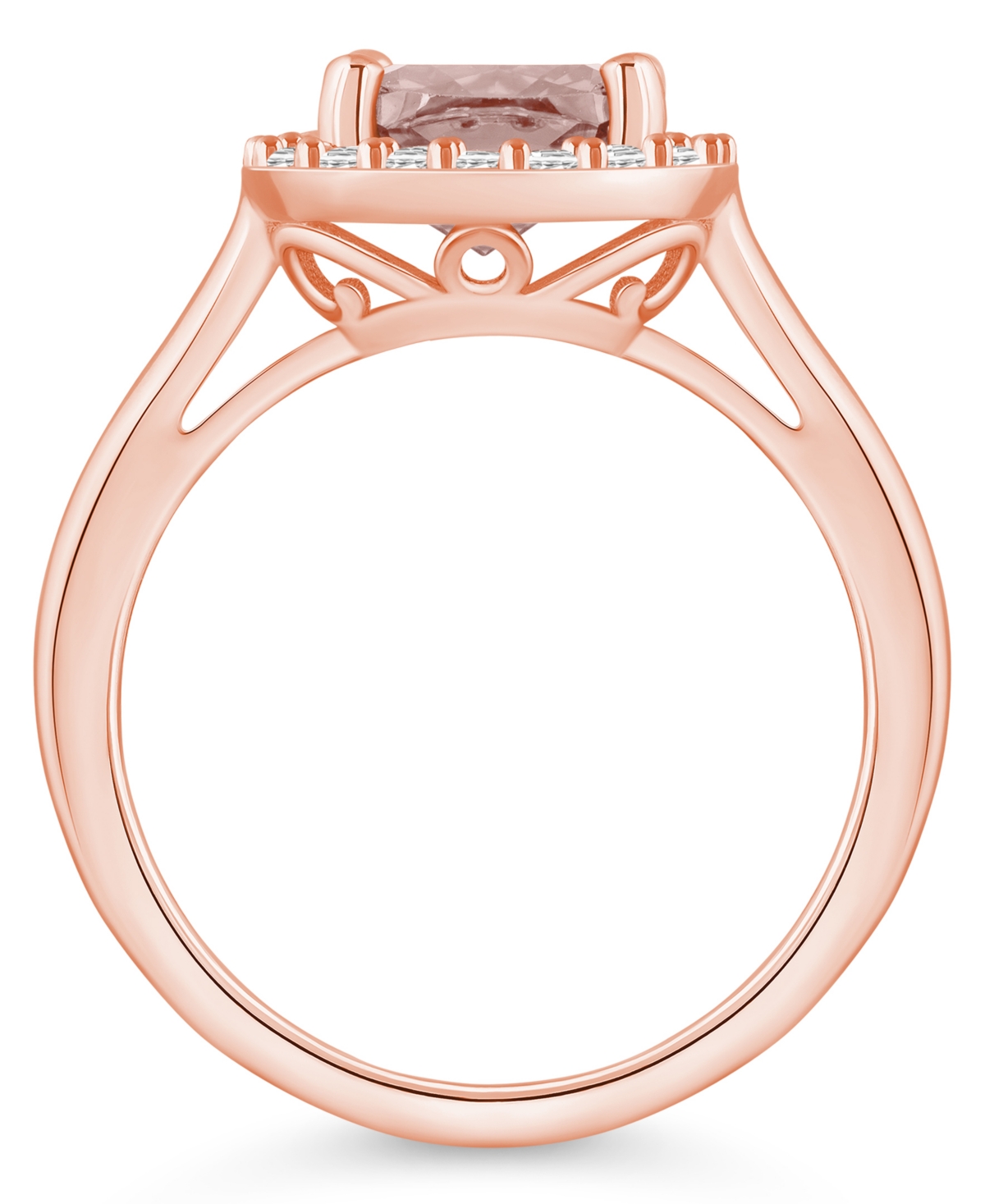 Macy's(2 ct. t.w.) and Diamond (1/4 ct. t.w.) Halo Ring in 14K Rose Gold - Morganite