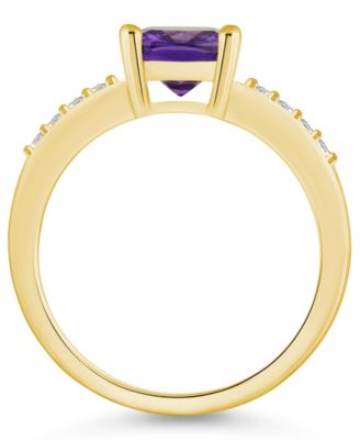 Amethyst and Diamond Ring (2 ct.t.w and 1/8 ct.t.w) 14K Yellow Gold