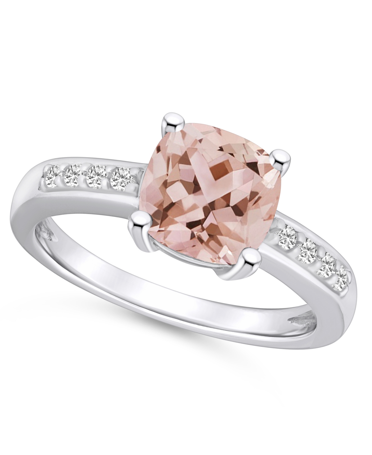 Macy's Morganite And Diamond Ring (2 Ct.t.w And 1/8 Ct.t.w) 14k White Gold In Pink