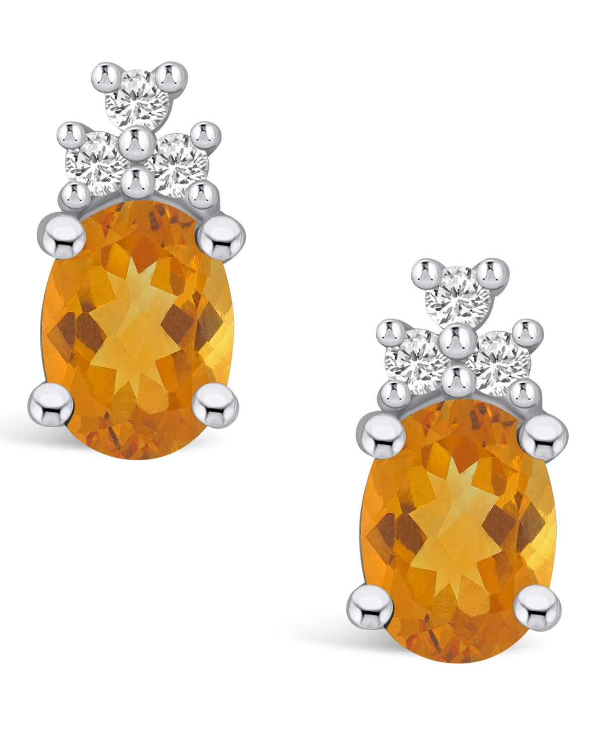 Macy's(2-3/8 ct. t.w.) and Diamond (1/5 ct. t.w.) Stud Earrings in 14K White Gold - Citrine
