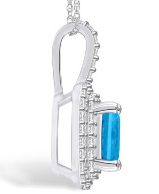 Blue Topaz (2 Ct. T.W.) and Diamond (1/2 Ct. T.W.) Halo Pendant Necklace in 14K White Gold