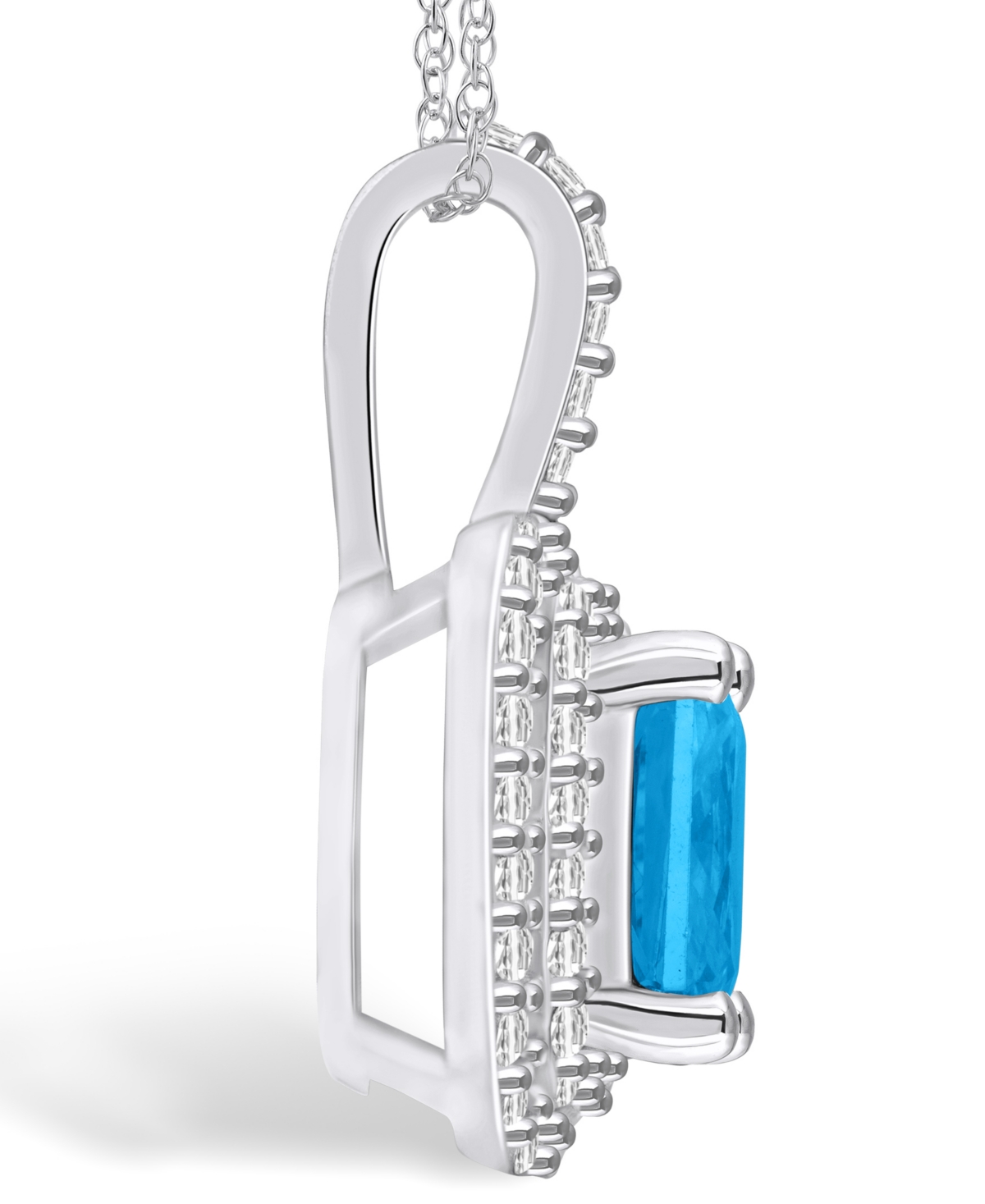 Macy's(2 Ct. T.w.) and Diamond (1/2 Ct. T.w.) Halo Pendant Necklace in 14K White Gold - Blue Topaz