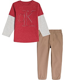 Little Boys Twofer Logo T-shirt and Twill Joggers, 2 Piece Set