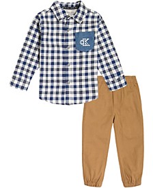 Little Boys Denim Button-Front Shirt and Twill Joggers, 2 Piece Set