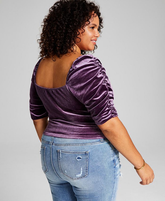 And Now This Trendy Plus Size PuffSleeve Velvet Top & Reviews Tops