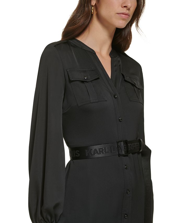 Karl Lagerfeld Paris Women's Handkerchief-Hem Midi Shirtdress