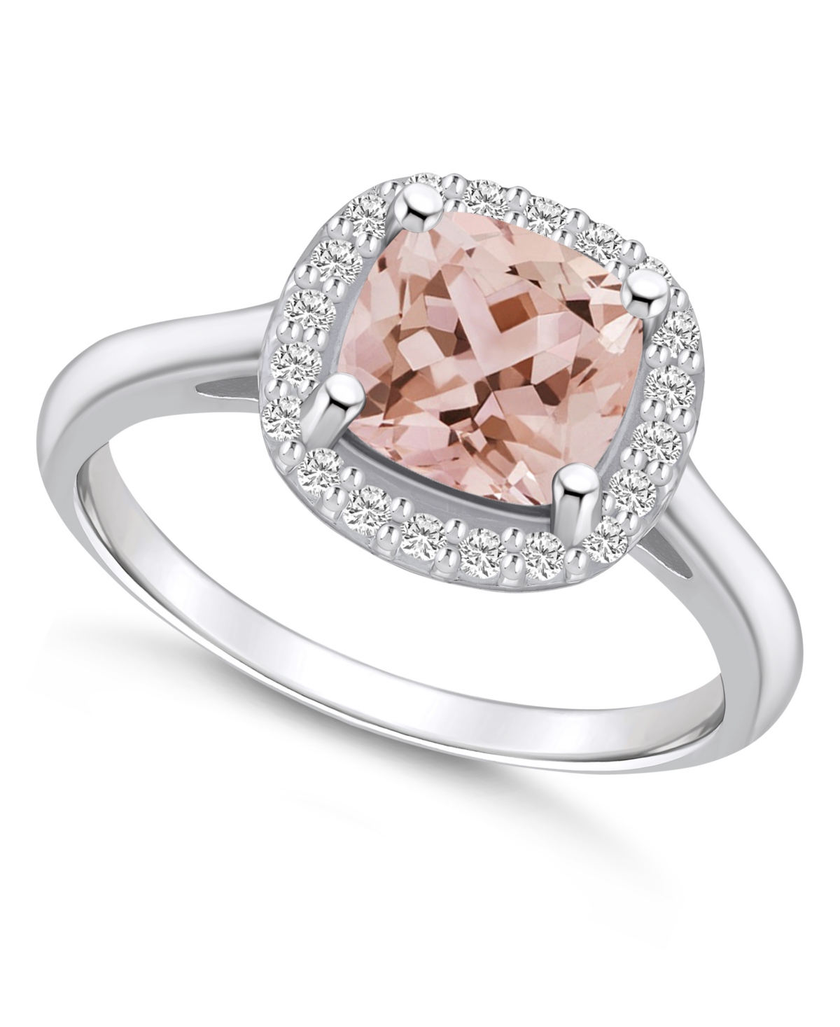 Macy's Morganite (2 Ct. T.w.) And Diamond (1/4 Ct. T.w.) Halo Ring In 14k White Gold In Pink