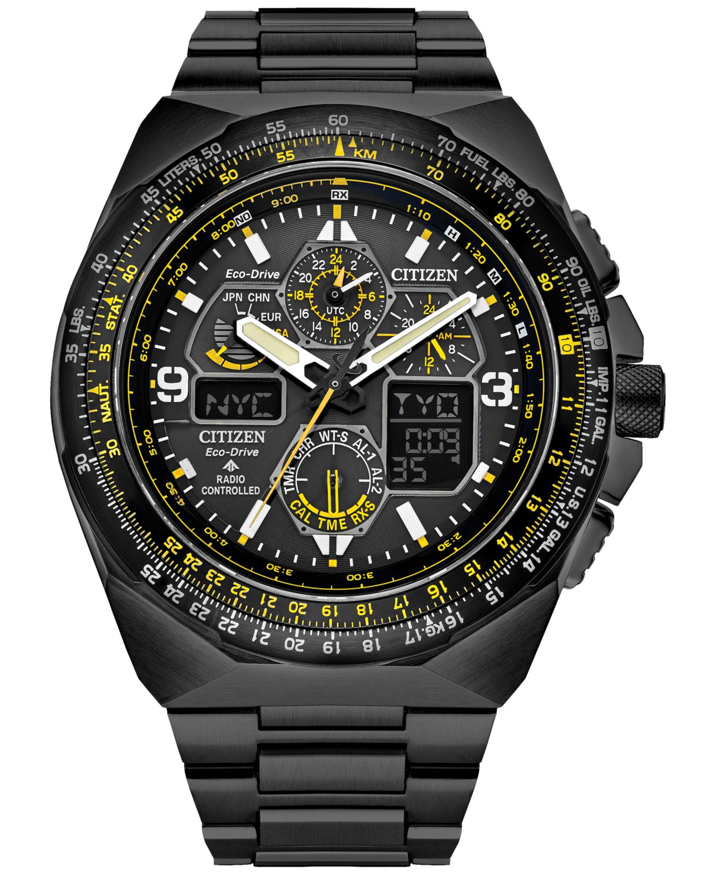 Мужские часы Citizen Eco-Drive Chronograph Promaster Air Skyhawk Black-Tone Stainless Steel Bracelet Watch 46mm — фото 1