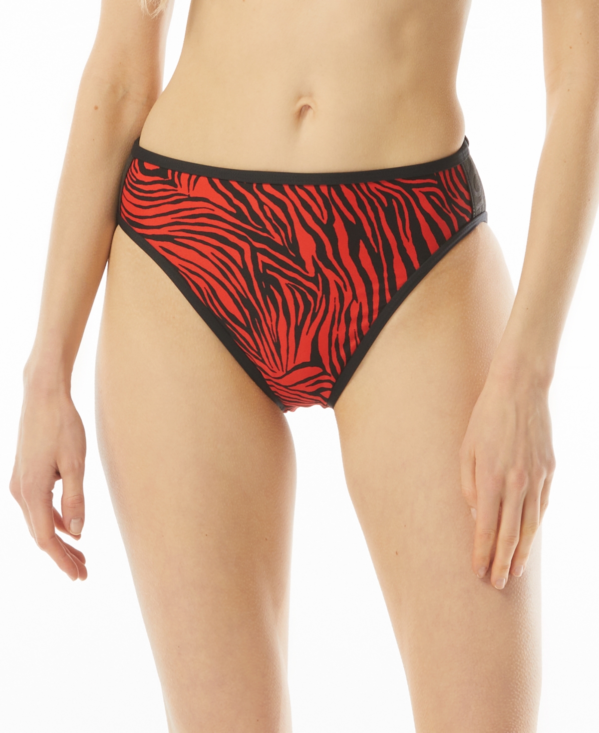 Michael Kors Michael  Women's Printed High Leg Bikini Bottoms In Ruby