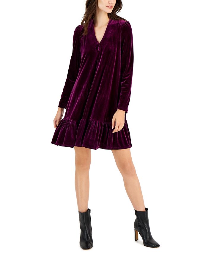 Taylor Petite V-Neck Long-Sleeve A-Line Velvet Dress - Macy's