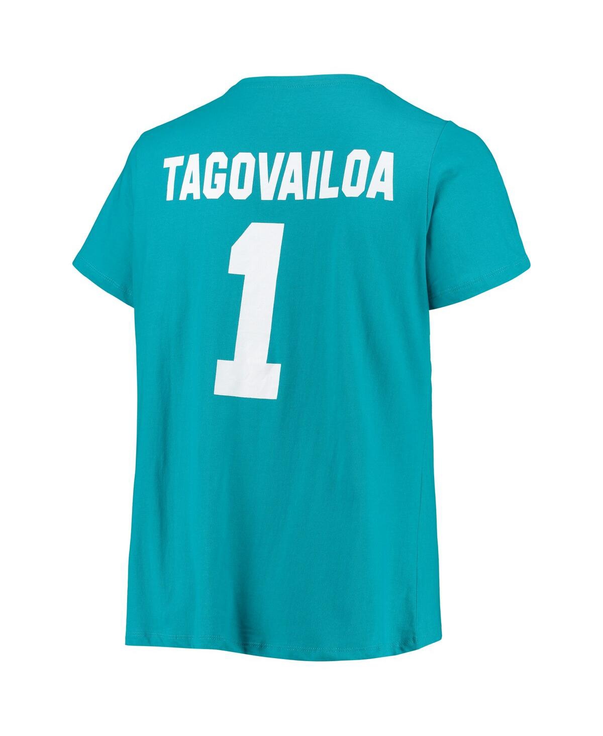 Fanatics Tua Tagovailoa Aqua Miami Dolphins Plus Size Fair Catch Name & Number V-neck T-shirt In Aqua
