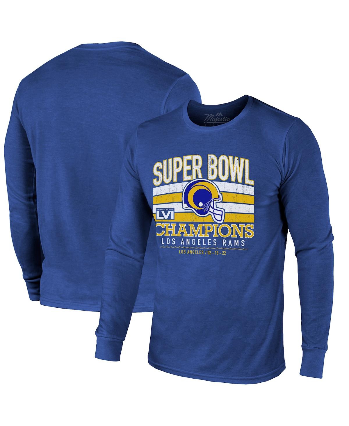 Men's Majestic Threads Royal Los Angeles Rams Super Bowl Lvi Champions Tri-Blend Long Sleeve T-shirt - Royal