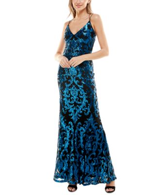 B Darlin Juniors' Bungee-Strap V-Neck Sequinned Gown - Macy's