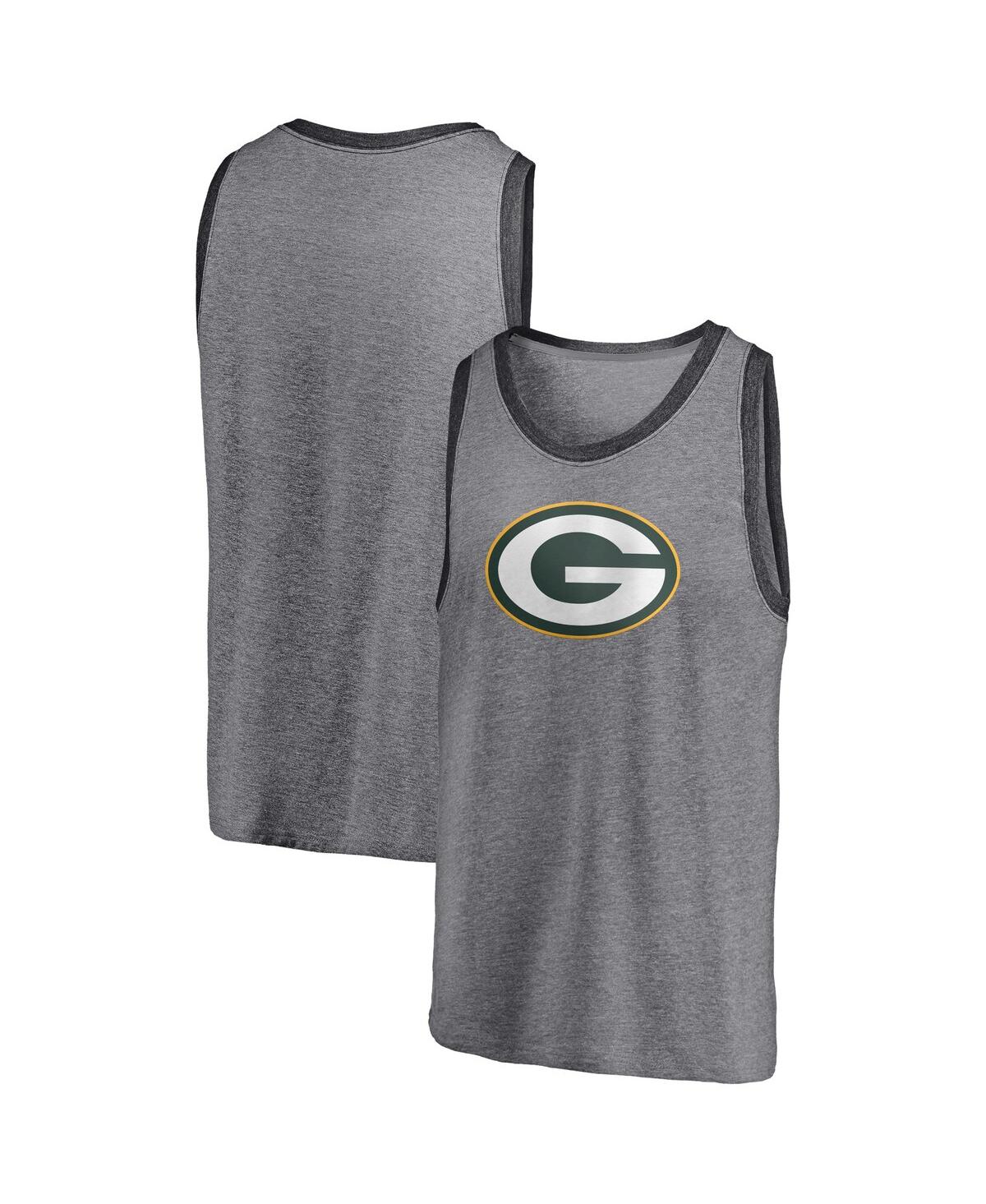 FANATICS MEN'S FANATICS BRANDED HEATHERED GRAY AND HEATHERED CHARCOAL GREEN BAY PACKERS FAMOUS TRI-BLEND TANK