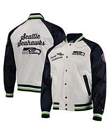 Men's White, College Navy Seattle Seahawks The Varsity Raglan Full-Snap Jacket