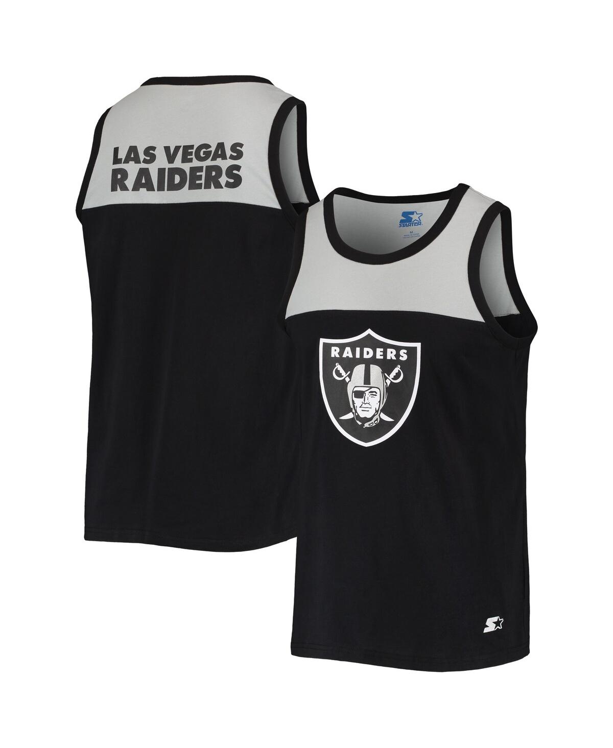 Shop Starter Men's  Black, Silver Las Vegas Raiders Team Touchdown Fashion Tank Top In Black,silver