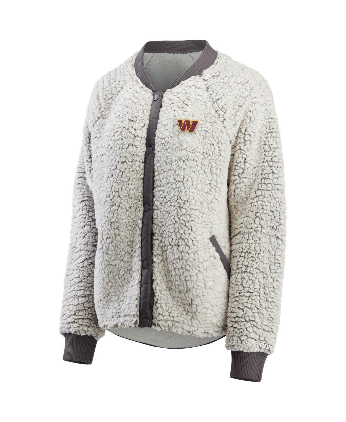 Wear By Erin Andrews Charcoal Washington Commanders Sherpa Raglan Full-snap Jacket In Charcoal