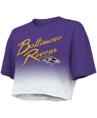 Women's Threads Lamar Jackson Purple, White Baltimore Ravens Drip-Dye Player Name and Number Tri-Blend Crop T-shirt
