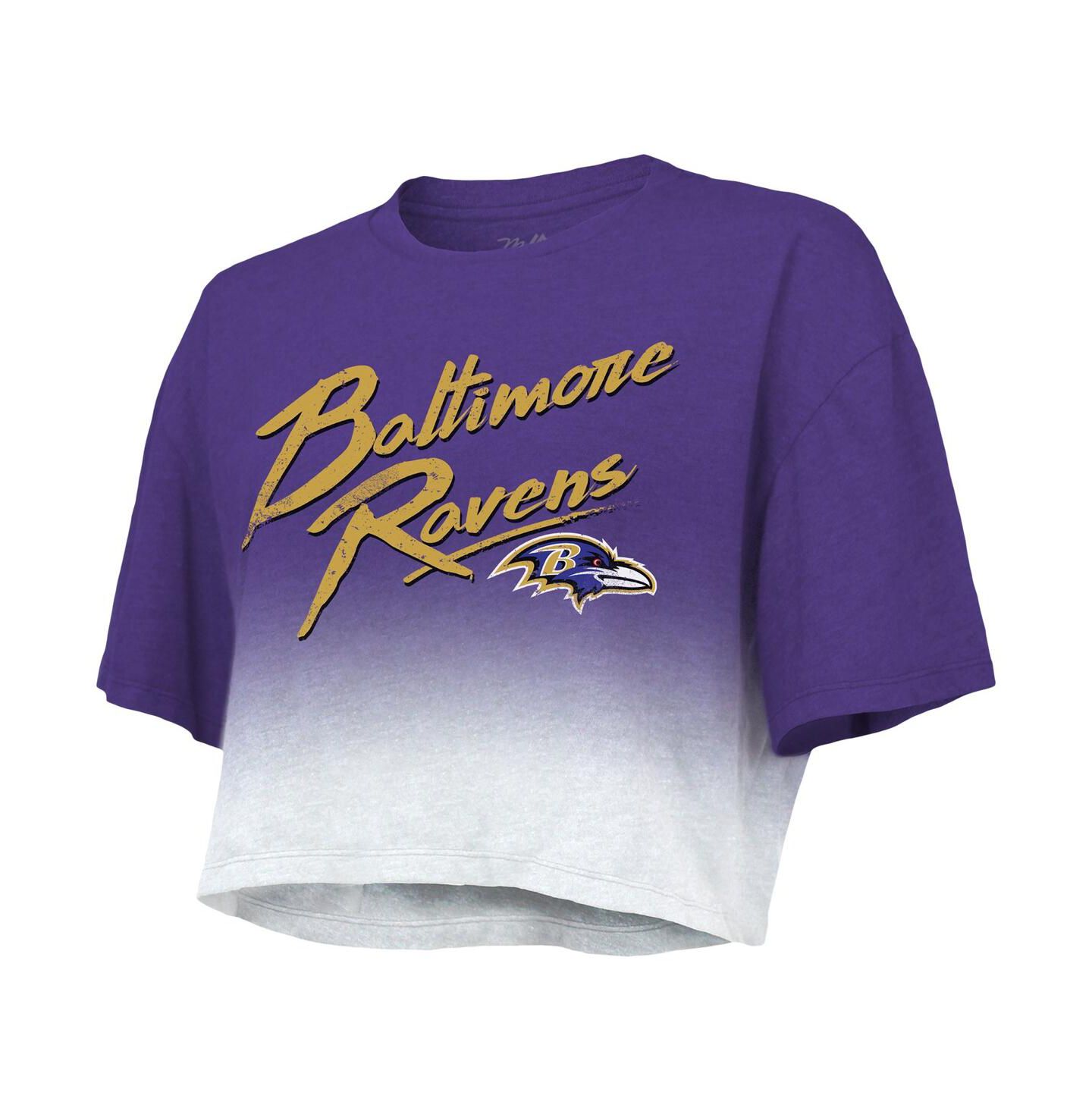 Женская футболка Majestic Threads Lamar Jackson Purple, White Baltimore Ravens Drip-Dye Player Name and Number Tri-Blend Crop — фото 3