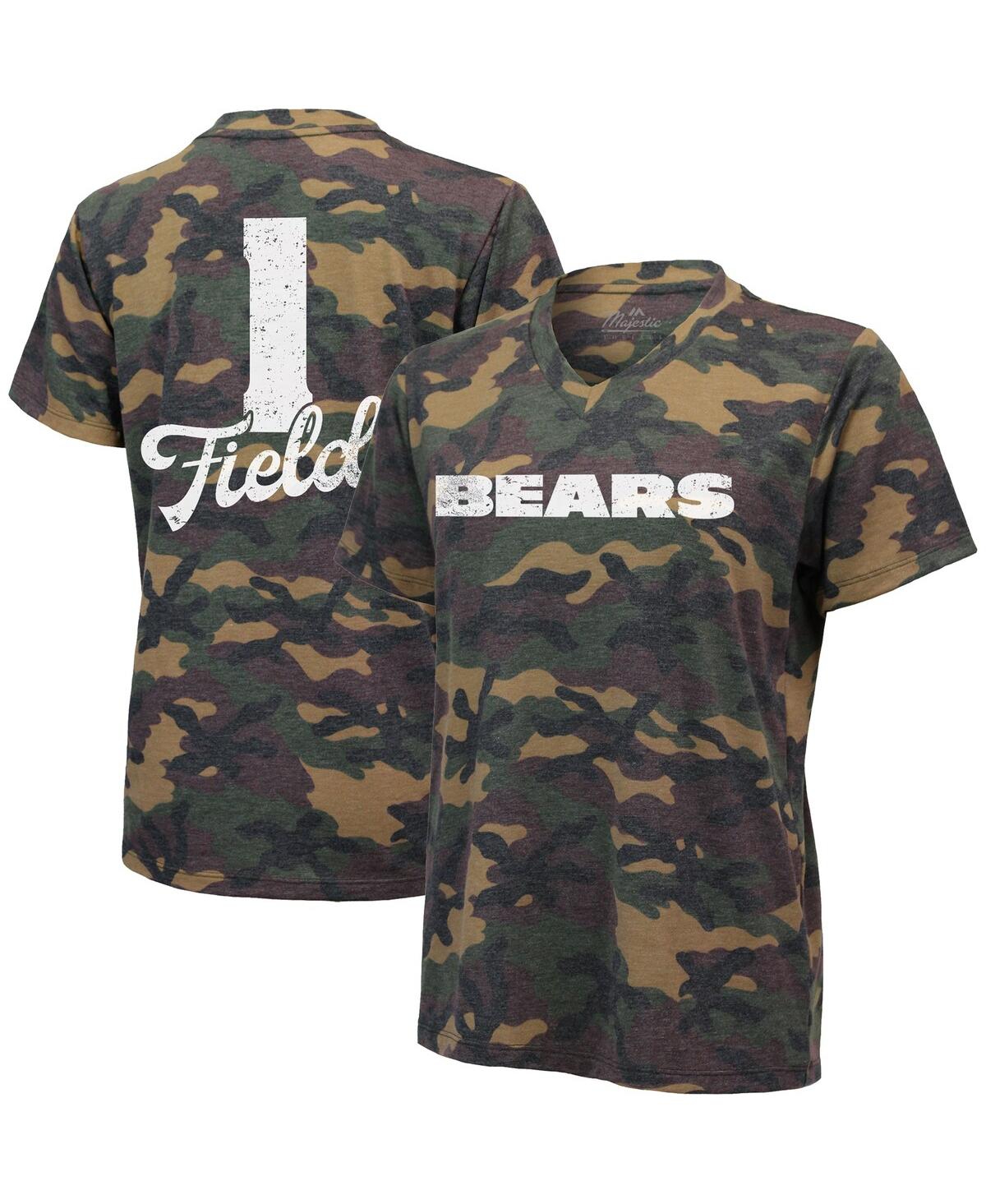 Women's Justin Fields Camo Chicago Bears Name and Number V-Neck T-shirt - Camo