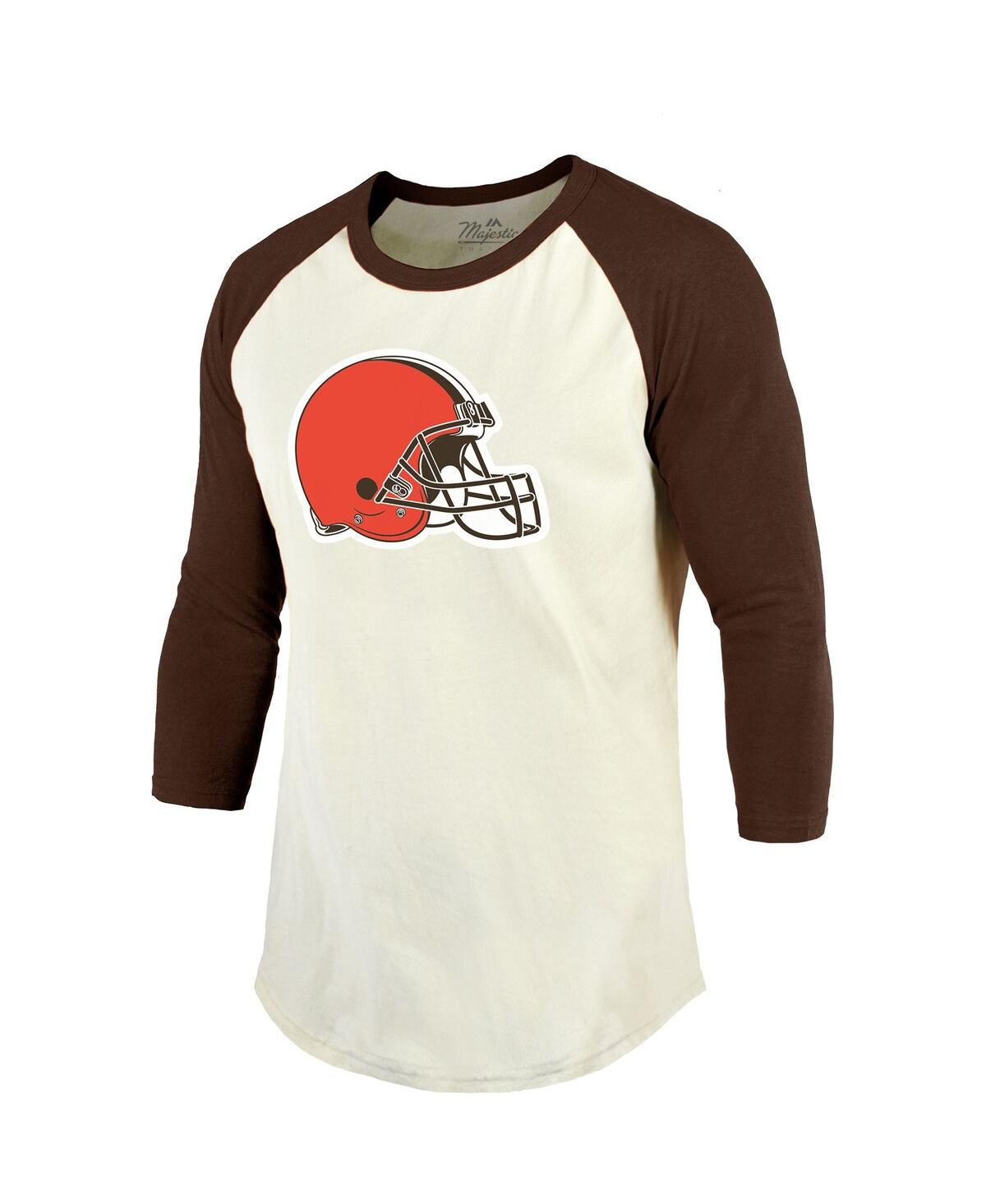 Shop Majestic Men's  Threads Nick Chubb Cream, Brown Cleveland Browns Player Name And Number Raglan 3/4-sl In Cream,brown