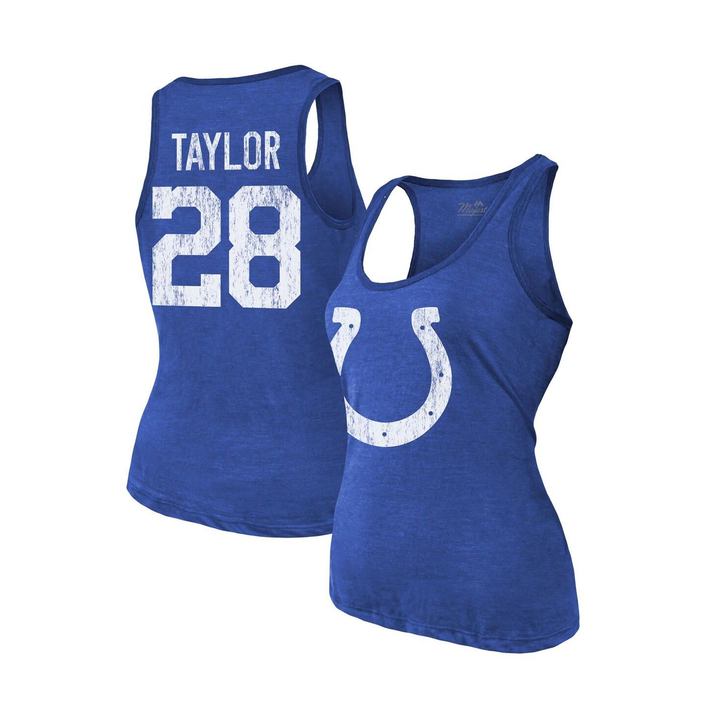 Женский топ Majestic Threads Jonathan Taylor Royal Indianapolis Colts Player Name and Number Tri-Blend — фото 1
