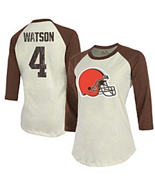 Women's Threads Deshaun Watson Cream, Brown Cleveland Browns Name & Number Raglan 3/4 Sleeve T-shirt