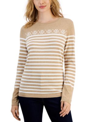 Tommy Hilfiger - Women's Striped Printed Cotton Snowflake Sweater
