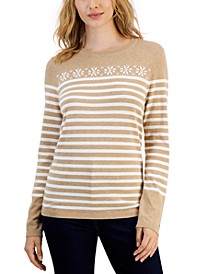 Women's Striped Printed Cotton Snowflake Sweater
