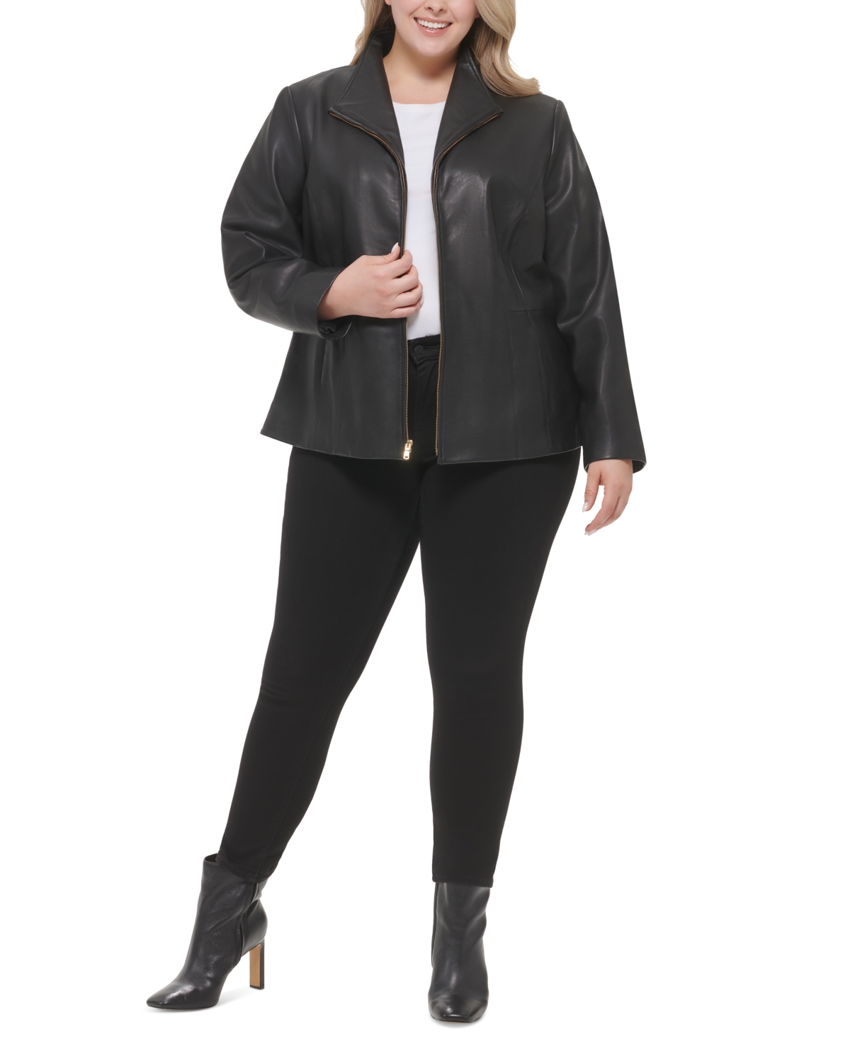 Cole Haan Womens Plus Size Leather Jacket